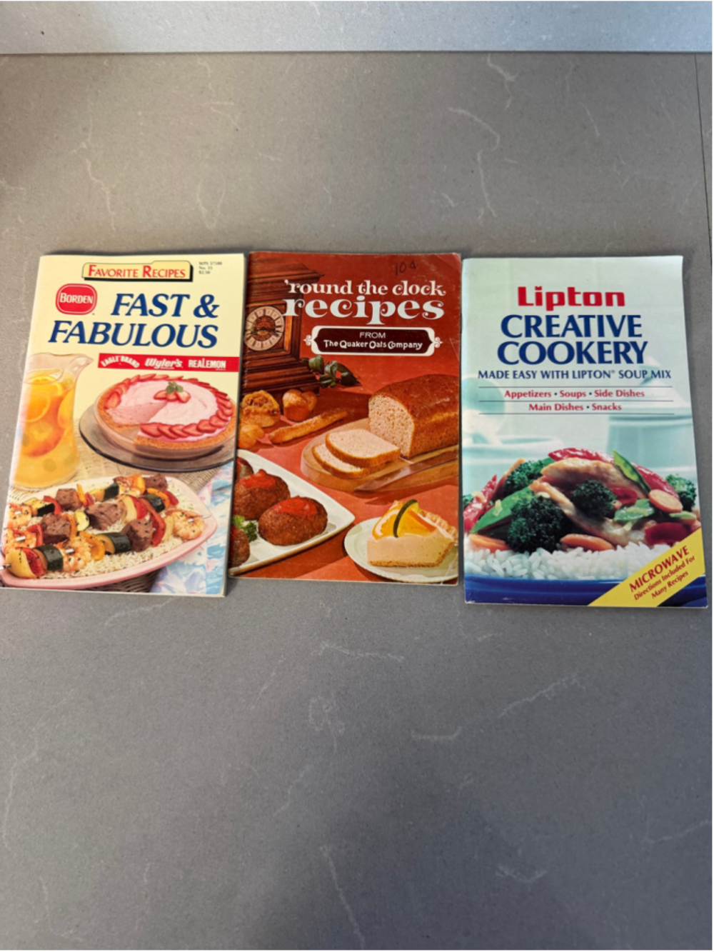 Vintage Cookbook Lot of 3 Borden Quaker Oats Lipton Retro Recipe Booklets